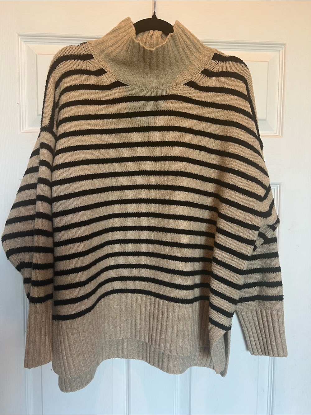 a new day Beige and Black Striped Turtleneck Sweater